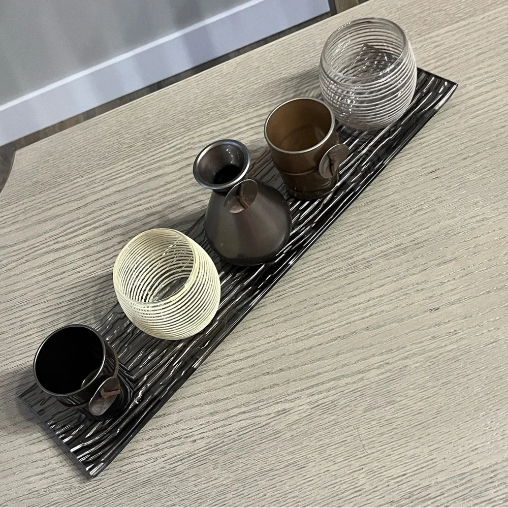 Decorative Tray With Tea Light Candle Holder Set ~ Like New